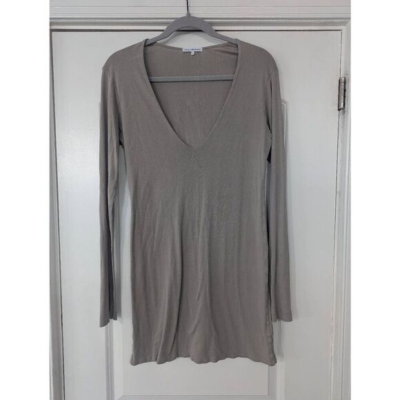 Standard James Perse V-neck Tunic Shirt Dress women's size 4 (XL) tan supima - Picture 1 of 7